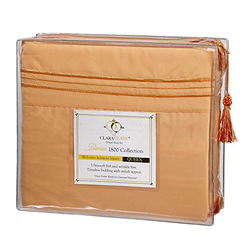 Clara Clark Bed Sheets Set, 1800 Series Deep Pocket Soft Microfiber Sheet Set (Apricot Orange)