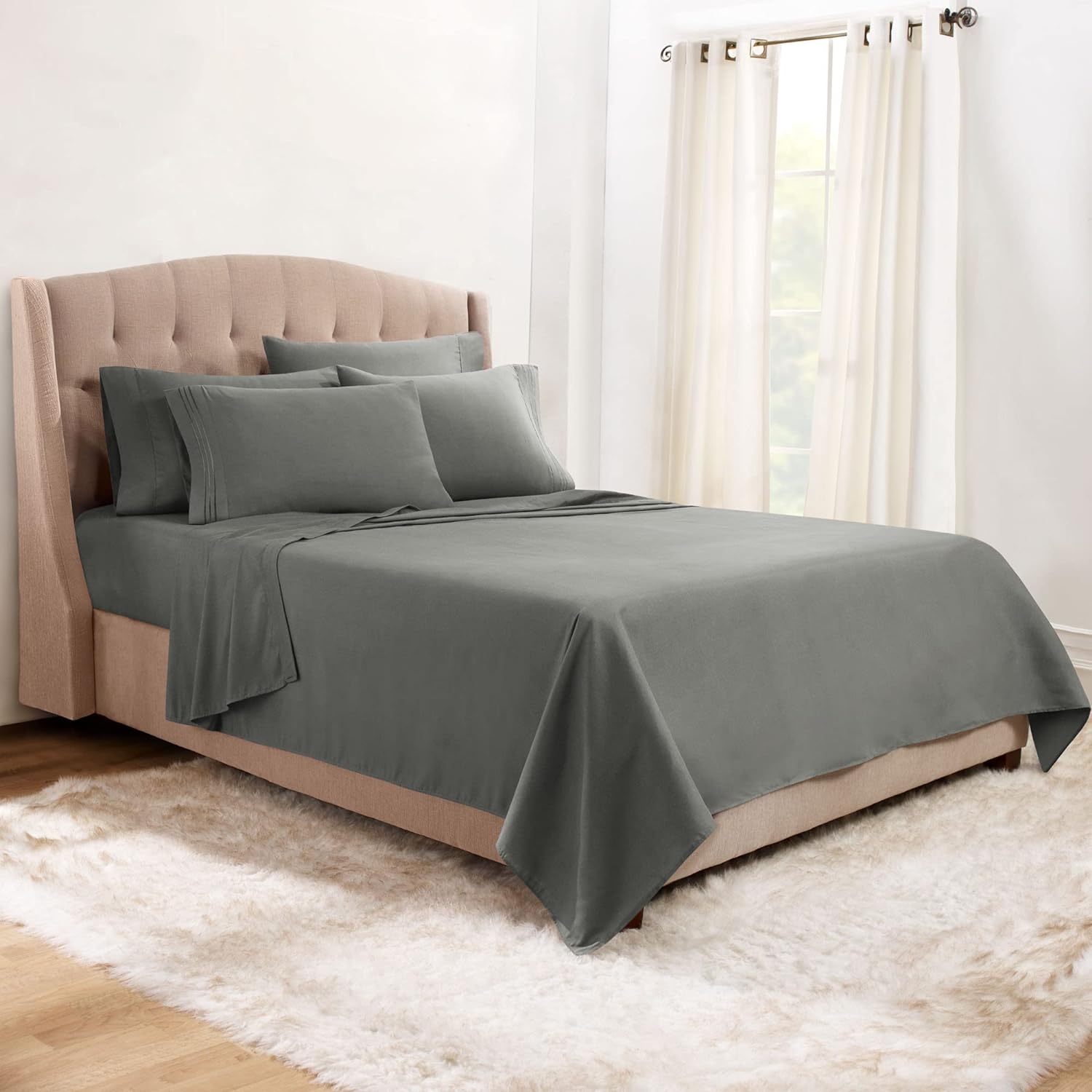 Clara Clark Bed Sheets Set, 1800 Series Deep Pocket Soft Microfiber Sheet Set (Gray)