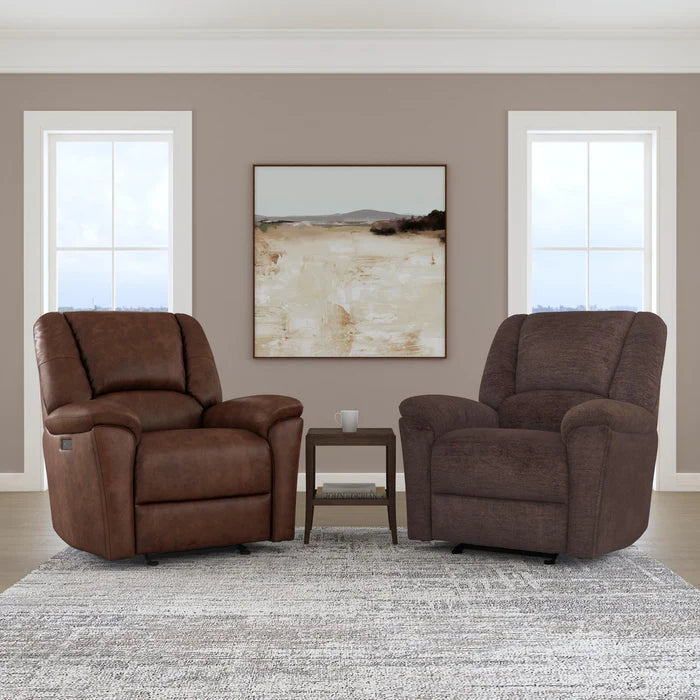 Flexsteel Perfect Match Plush Fabric Power Gliding Recliner with Power Headrest & Lumbar in Buffalo