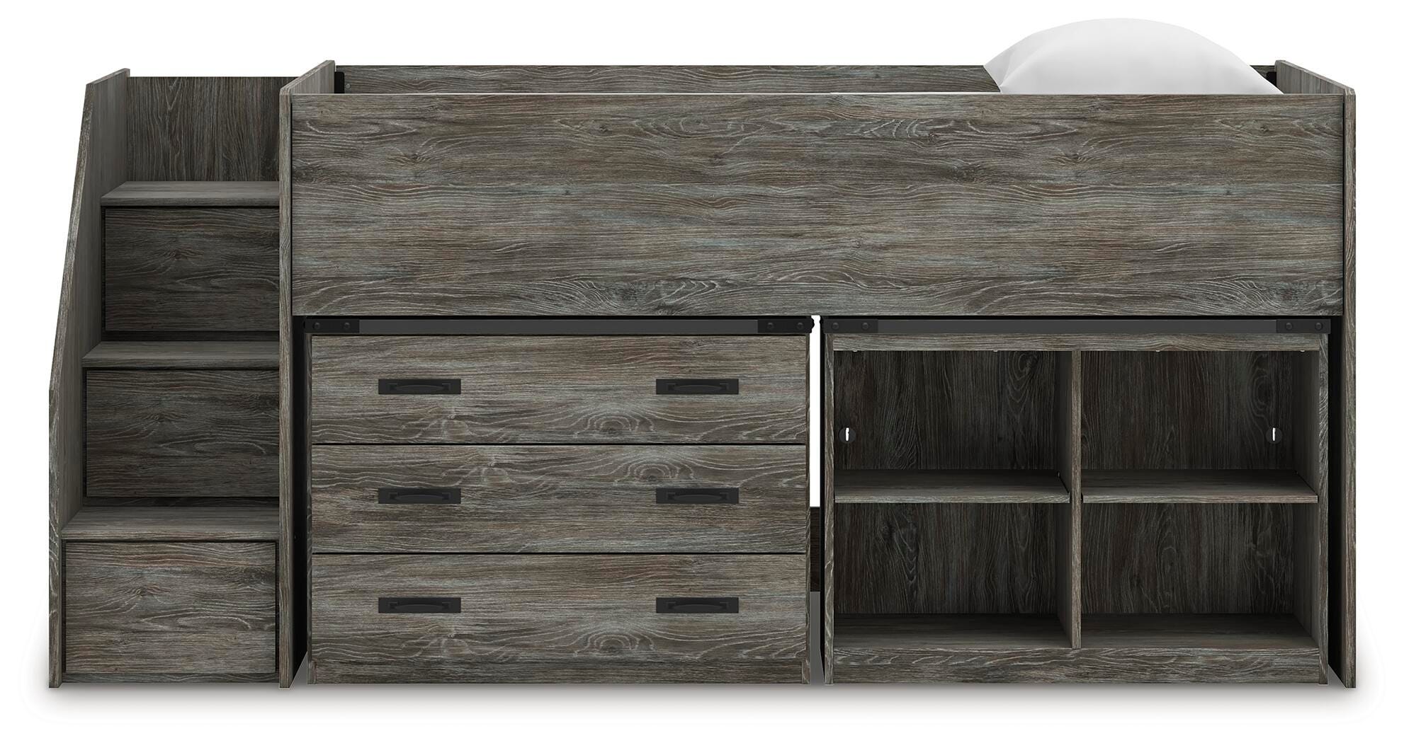 Frandern Loft Bed with Bookcase and Drawer Storage
