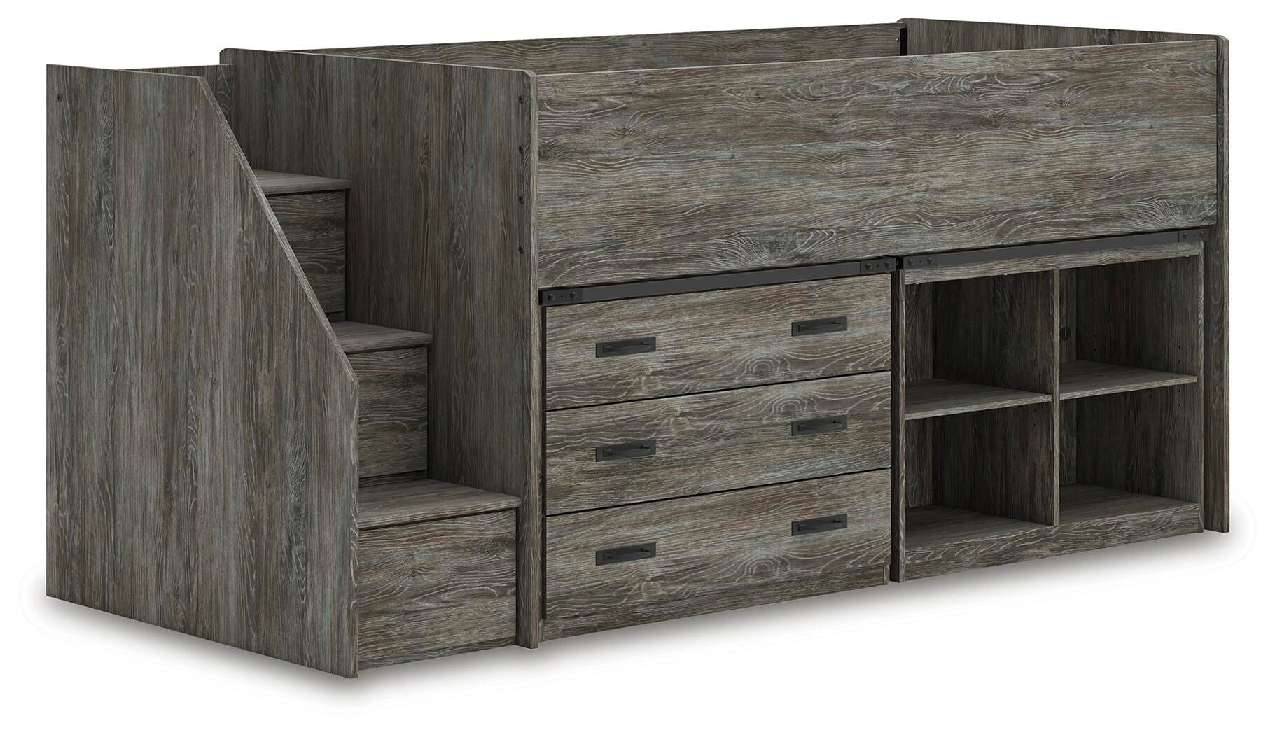 Frandern Loft Bed with Bookcase and Drawer Storage