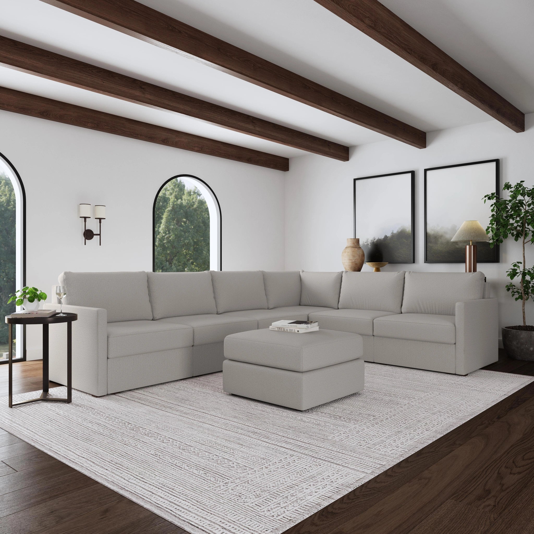 Flex 6-Seat Sectional with Narrow Arm and Ottoman