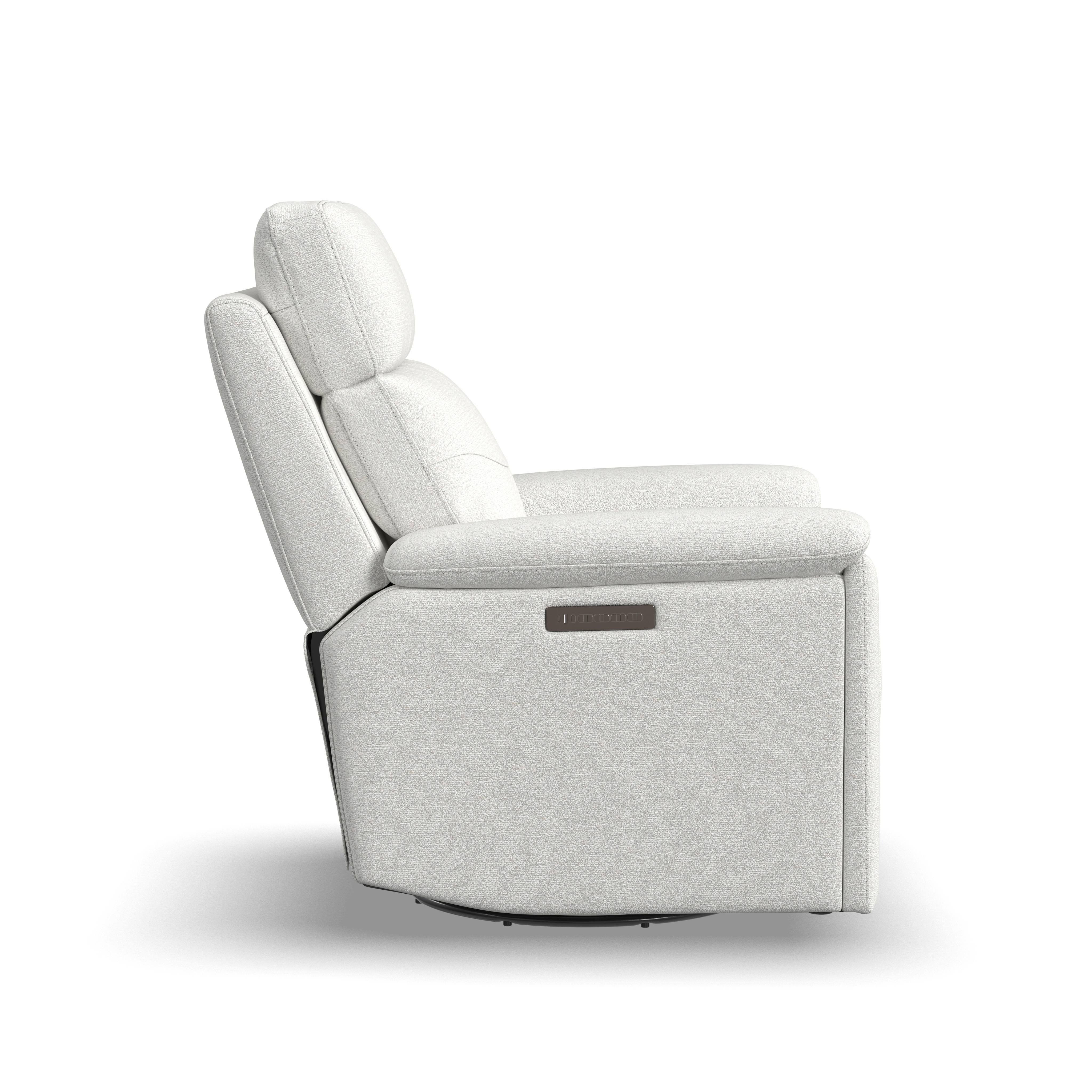 Flexsteel Perfect Match Refined Fabric Power Swivel Gliding Recliner with Power Headrest & Lumbar in Pearl
