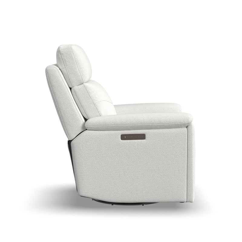 Flexsteel Perfect Match Refined Fabric Power Swivel Gliding Recliner with Power Headrest & Lumbar in Pearl