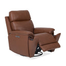 Flexsteel Perfect Match Refined Leather Power Swivel Gliding Recliner with Power Headrest & Lumbar in Hickory
