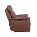 Flexsteel Perfect Match Refined Leather Power Swivel Gliding Recliner with Power Headrest & Lumbar in Hickory