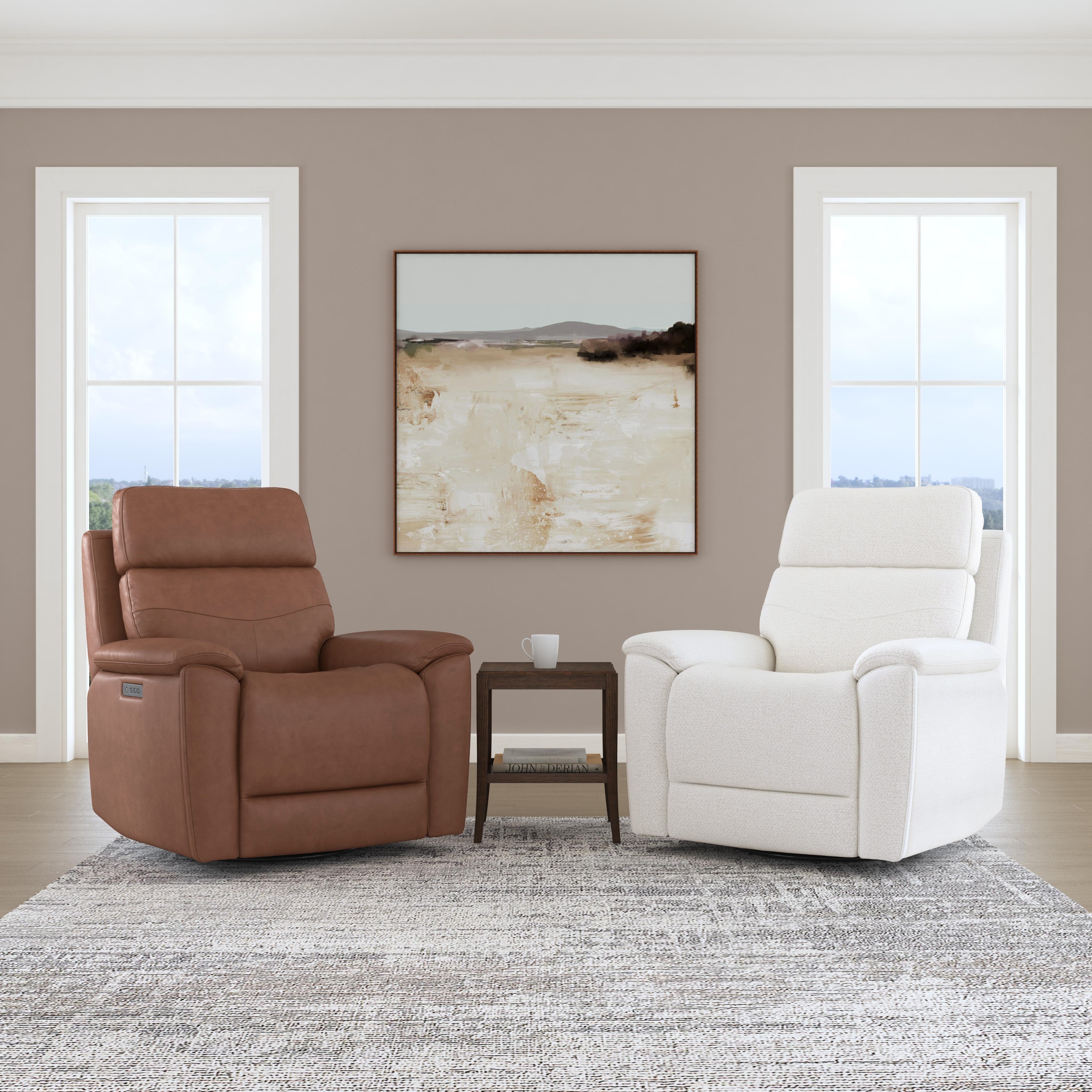 Flexsteel Perfect Match Refined Fabric Power Swivel Gliding Recliner with Power Headrest & Lumbar in Pearl