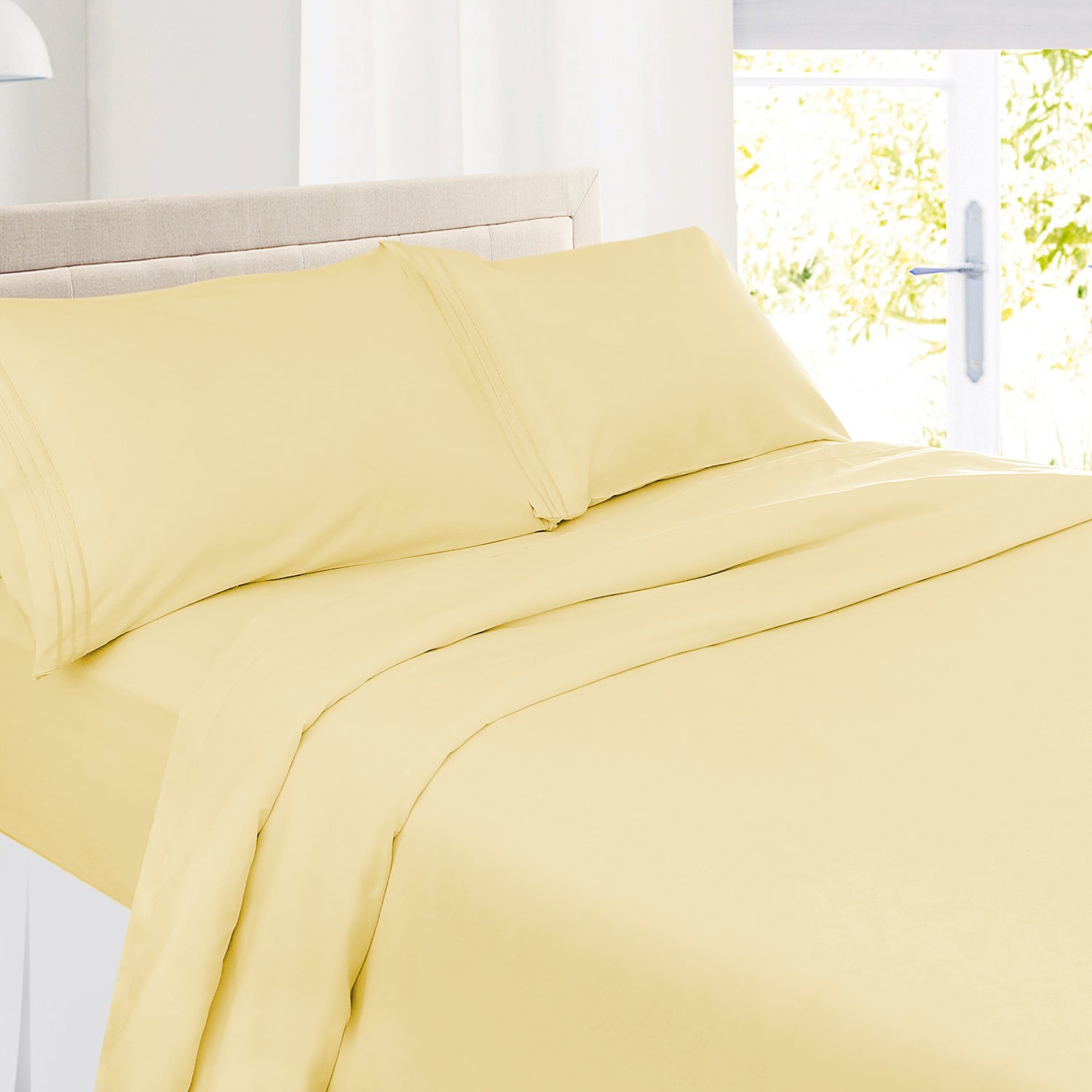 Clara Clark Bed Sheets Set, 1800 Series Deep Pocket Soft Microfiber Sheet Set (Mellow Yellow)