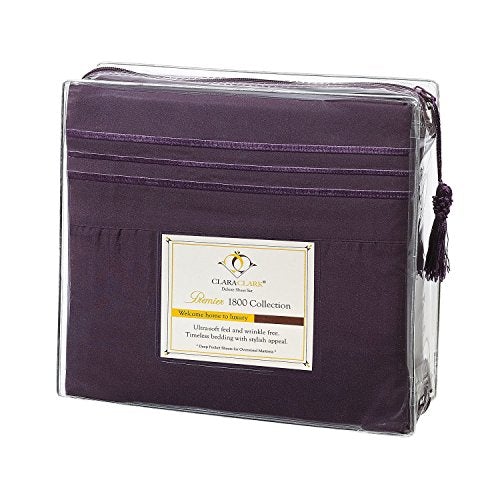 Clara Clark Bed Sheets Set, 1800 Series Deep Pocket Soft Microfiber Sheet Set (Eggplant Purple)