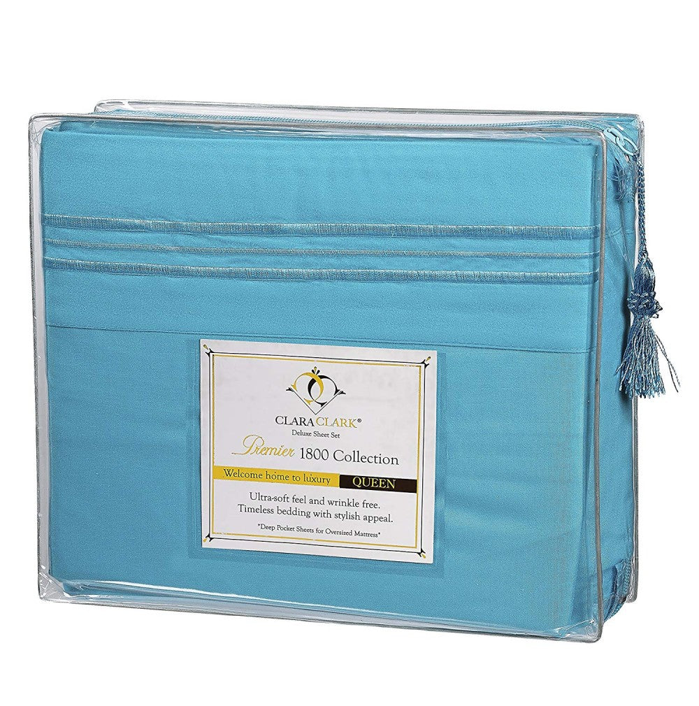 Clara Clark Bed Sheets Set, 1800 Series Deep Pocket Soft Microfiber Sheet Set (Blue Haven)