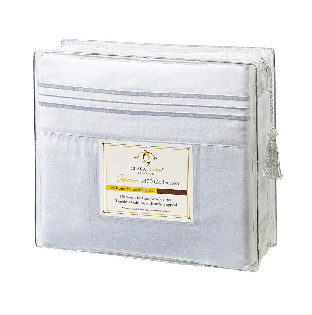 Clara Clark Bed Sheets Set, 1800 Series Deep Pocket Soft Microfiber Sheet Set (White)