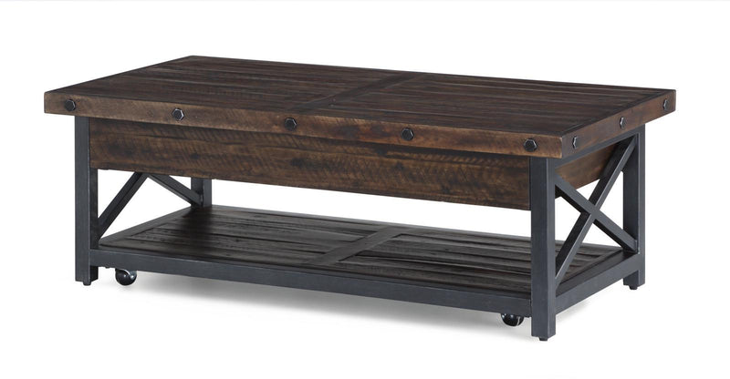 Flexsteel Carpenter Rectangular Lift-Top Cocktail Table with Casters in Rustic Brown