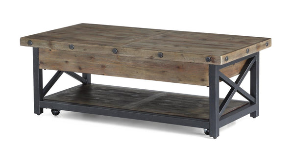 Flexsteel Carpenter Rectangular Lift-Top Cocktail Table with Casters in Rustic Gray