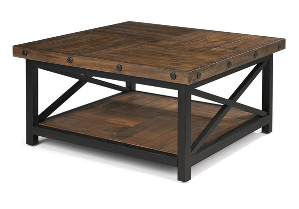 Flexsteel Carpenter Square Cocktail Table in Rustic Brown