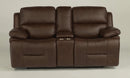 Flexsteel Latitudes Apollo Leather Power Reclining Loveseat w/Console and Power Headrests in Brown