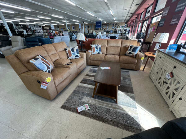 KANLOW HONEY RECLINING SOFA AND LOVESEAT